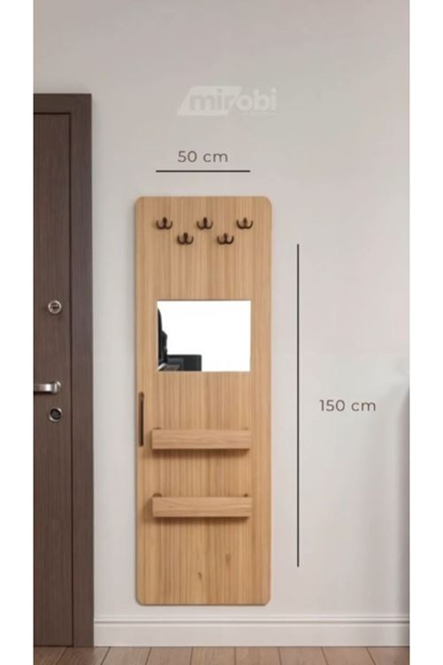 Gizli Boy Aynası, Dekoratif Vestiyer, Modern Askılık, Sürgülü Kapaklı Boy Aynası Beyaz Askılık