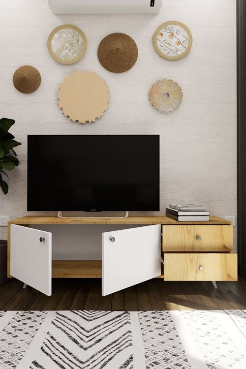 Leder Modern Dekoratif TV Ünitesi Televizyon Sehpası Atlantik Çam 160 cm