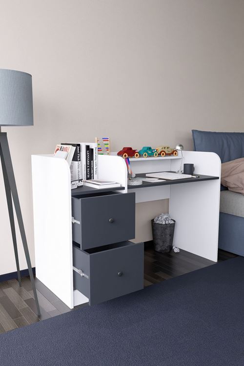Tilup Çalışma Masası Beyaz-Antrasit Çocuk Odası Çalışma Masası Çekmeceli
