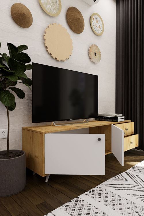 Leder Modern Dekoratif TV Ünitesi Televizyon Sehpası Atlantik Çam 160 cm