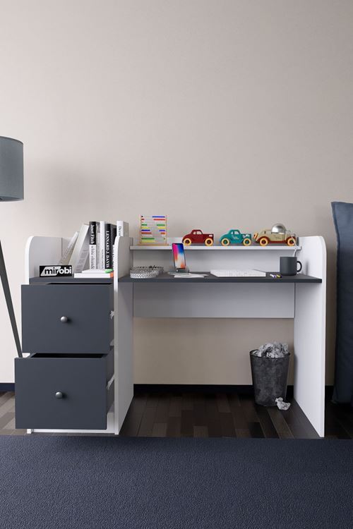 Tilup Çalışma Masası Beyaz-Antrasit Çocuk Odası Çalışma Masası Çekmeceli