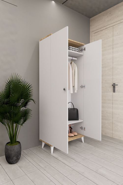 Dolva Portmanto Vestiyer Askılık Dolabı Beyaz-Atlantik Çam