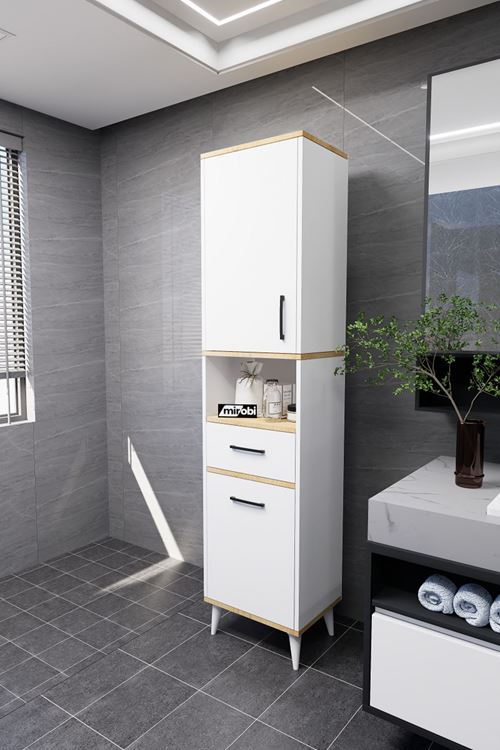 Lula Çok Amaçlı Dolap Banyo Dolabı Kirli Çamaşır Sepeti Dolabı Beyaz