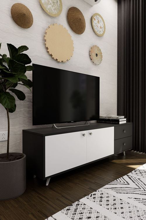 Leder Modern Dekoratif TV Ünitesi Televizyon Sehpası Antrasit 160 cm