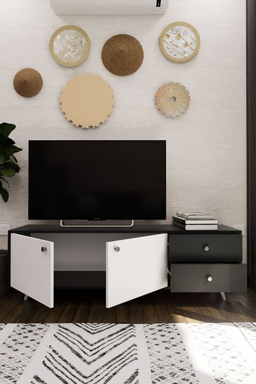 Leder Modern Dekoratif TV Ünitesi Televizyon Sehpası Antrasit 160 cm
