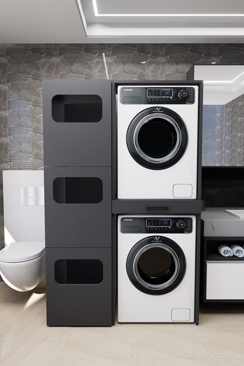 WashBox Banyo Kirli Sepetli Çamaşır Makinası Dolabı ve Kurutma Makinası Dolabı Antrasit