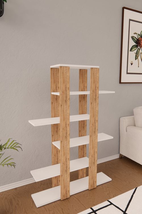 Flora Saksı Standı Saksılık Dekoratif Çiçeklik Rafı Dekoratif Boy Beyaz Raf Ayak Atlantikçam