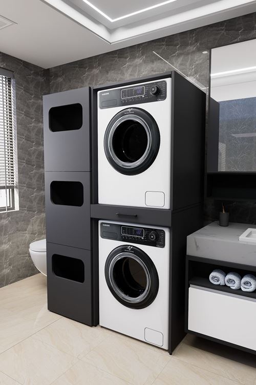 WashBox Banyo Kirli Sepetli Çamaşır Makinası Dolabı ve Kurutma Makinası Dolabı Antrasit