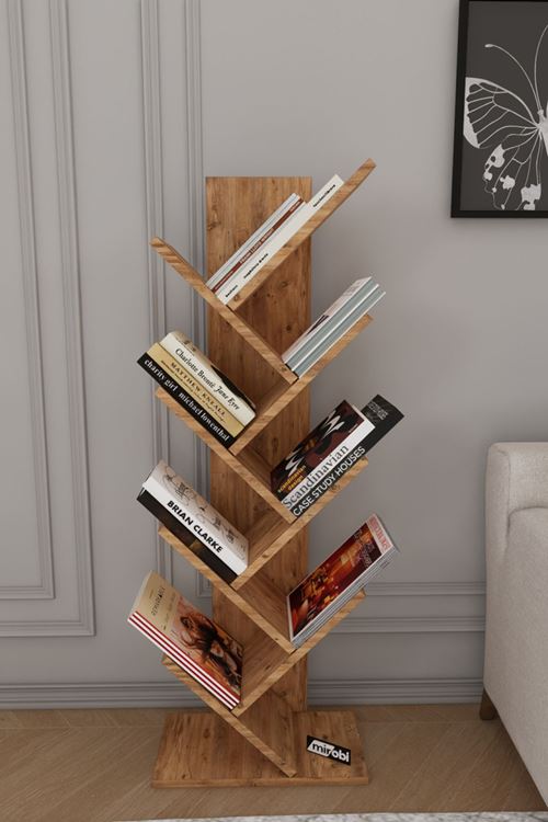 Dria Ağaç Kitaplık Dekoratif Kitaplık Raf Düzenleyici Kitap Rafı Çam