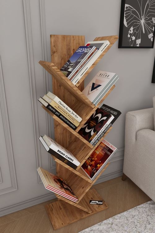 Dria Ağaç Kitaplık Dekoratif Kitaplık Raf Düzenleyici Kitap Rafı Çam
