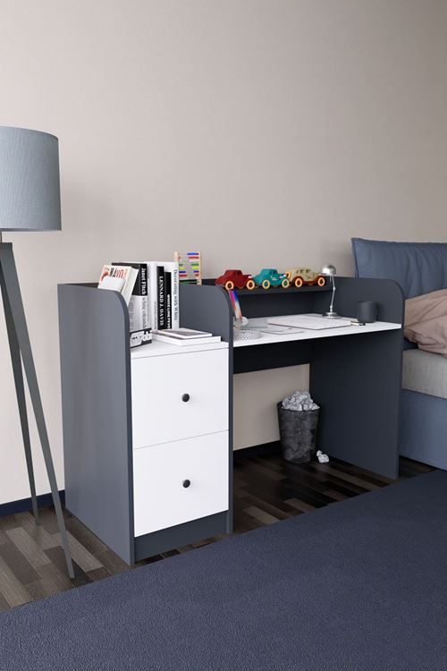 Tilup Çalışma Masası Antrasit-Beyaz Çocuk Odası Çalışma Masası Çekmeceli