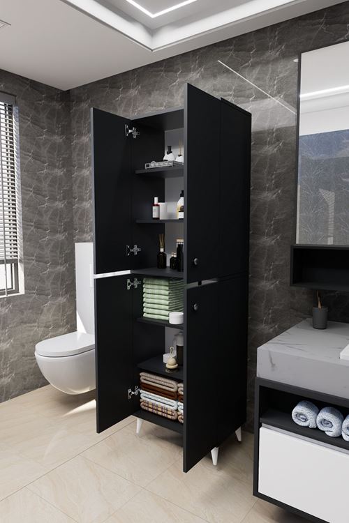 Furex 6 Raflı 4 Kapaklı Çok Amaçlı Banyo Dolabı Antrasit