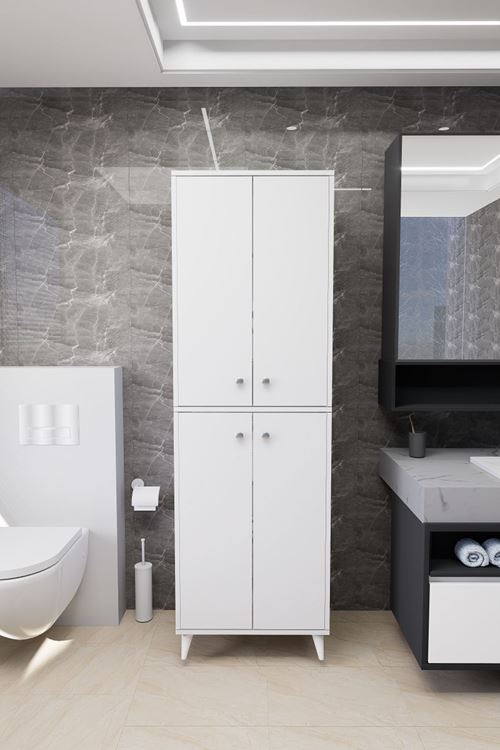 Furex 6 Raflı 4 Kapaklı Çok Amaçlı Banyo Dolabı Beyaz