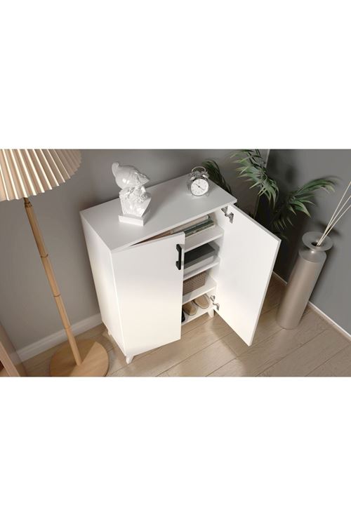 2 Kapılı 4 Raflı Ayakkabılık Çok Amaçlı Dolap Mutfak Dolabı Banyo Dolabı Beyaz