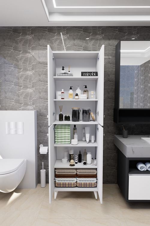 Furex 6 Raflı 4 Kapaklı Çok Amaçlı Banyo Dolabı Beyaz