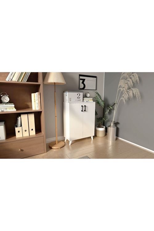 2 Kapılı 4 Raflı Ayakkabılık Çok Amaçlı Dolap Mutfak Dolabı Banyo Dolabı Beyaz