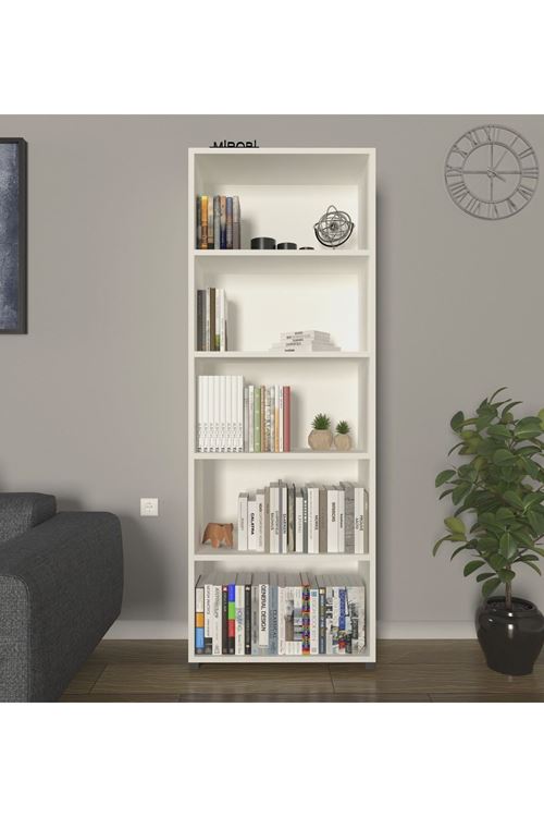 Modern 5 Raflı Kitaplık Dekoratif Kitaplık Beyaz