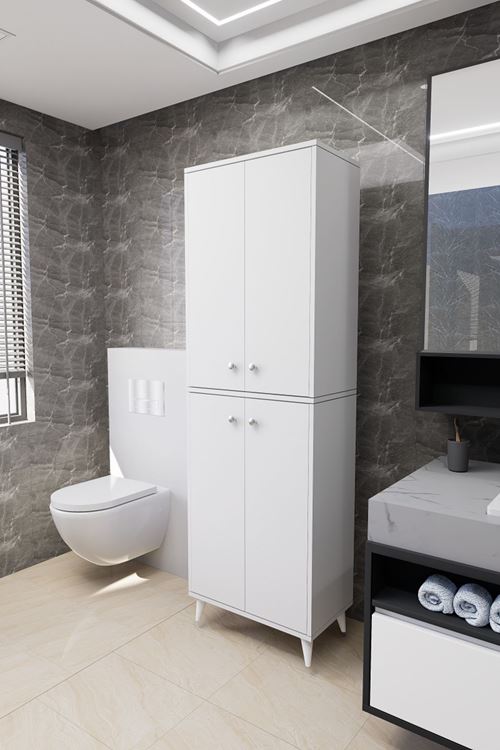 Furex 6 Raflı 4 Kapaklı Çok Amaçlı Banyo Dolabı Beyaz