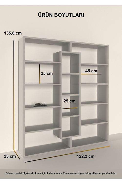 Kiola 14 Bölmeli Dekoratif Açık Tasarım Kitaplık Modern Kitaplık Antrasit