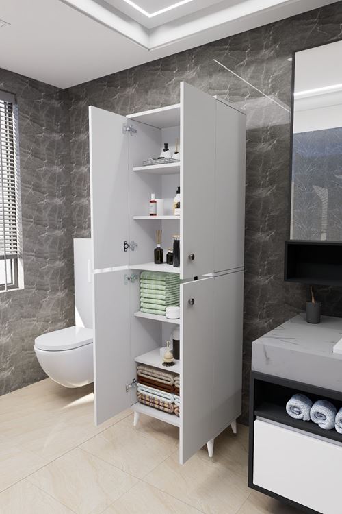 Furex 6 Raflı 4 Kapaklı Çok Amaçlı Banyo Dolabı Beyaz