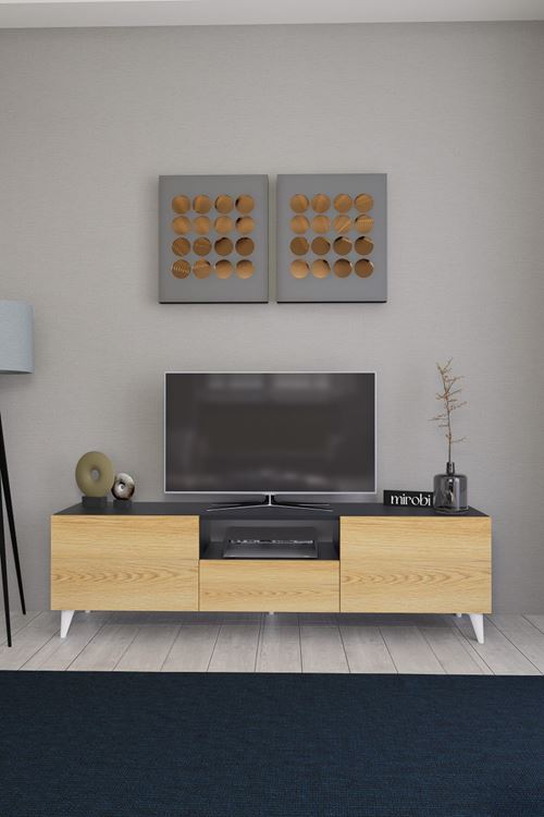 Bravix Modern Tv Ünitesi 3 Bölmeli Tv Sehpası Gövde Antrasit Kapaklar Atlantik Çam