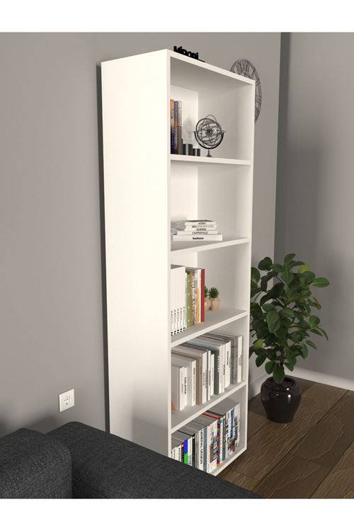 Modern 5 Raflı Kitaplık Dekoratif Kitaplık Beyaz