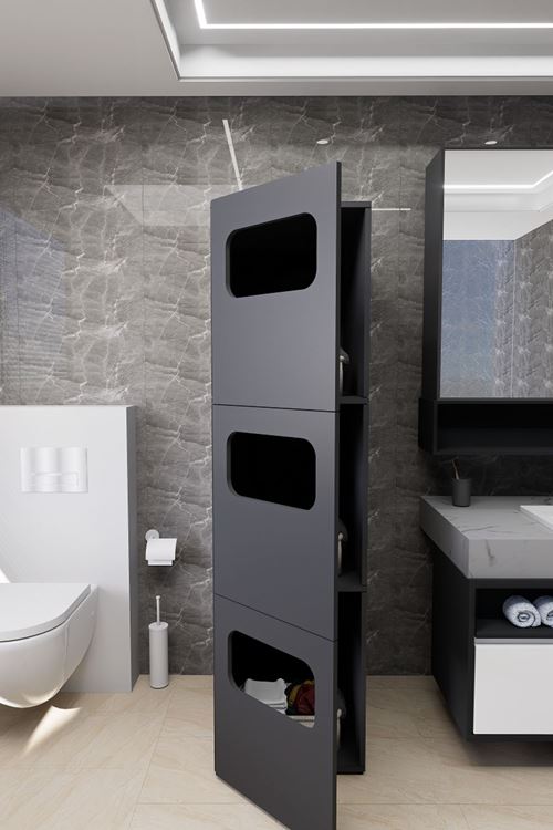 Lavina Banyo Kirli Sepetli Çamaşır Dolabı Antrasit