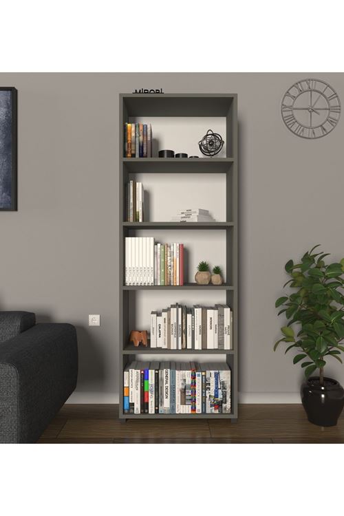 Modern 5 Raflı Kitaplık Dekoratif Kitaplık Antrasit