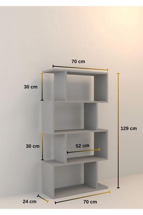 Derbent 4 Raflı Kitaplık Zikzak Dekoratif Raf Zigzag Kitaplık, Antrasit