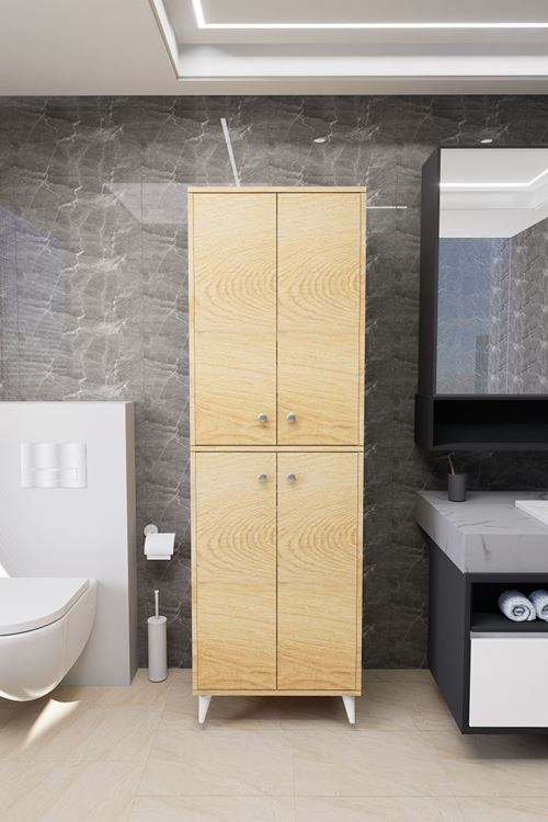 Furex 6 Raflı 4 Kapaklı Çok Amaçlı Banyo Dolabı Çam