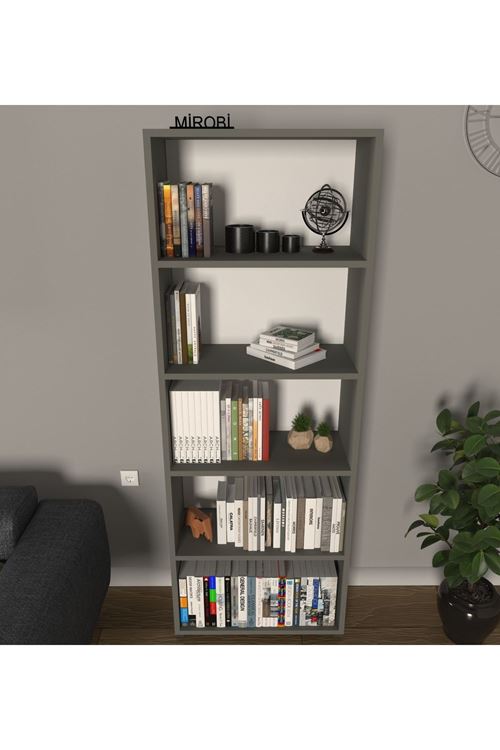 Modern 5 Raflı Kitaplık Dekoratif Kitaplık Antrasit