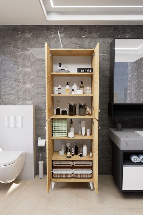 Furex 6 Raflı 4 Kapaklı Çok Amaçlı Banyo Dolabı Çam