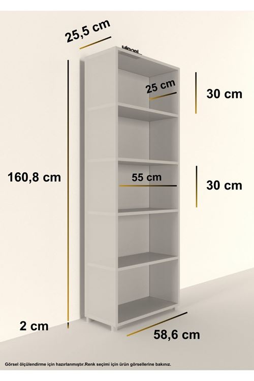 Modern 5 Raflı Kitaplık Dekoratif Kitaplık Antrasit