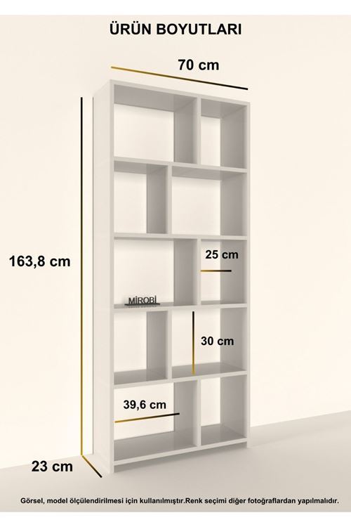 Cordoba 5 Raflı 10 Bölmeli Kitaplık Dekoratif Modern Kitaplık, Çam