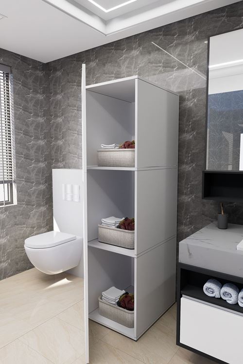 Lavina Banyo Kirli Sepetli Çamaşır Dolabı Beyaz