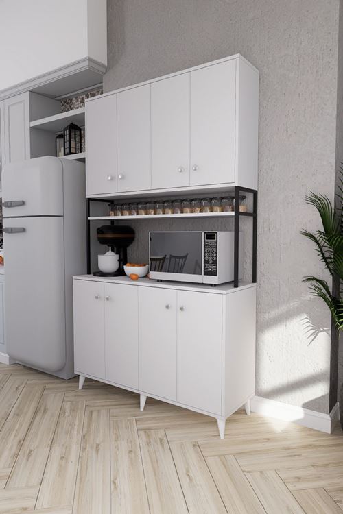 Nexar Kavhe Köşesi 8 Raflı Çok Amaçlı Mutfak Dolabı Beyaz