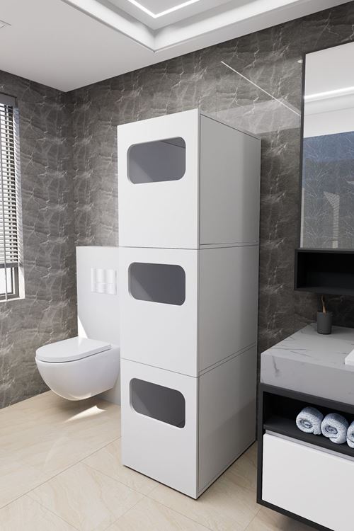Lavina Banyo Kirli Sepetli Çamaşır Dolabı Beyaz