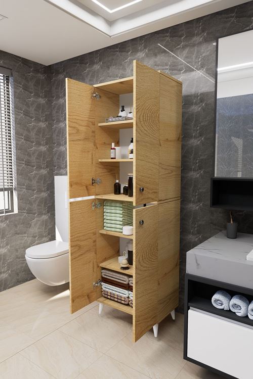 Furex 6 Raflı 4 Kapaklı Çok Amaçlı Banyo Dolabı Çam