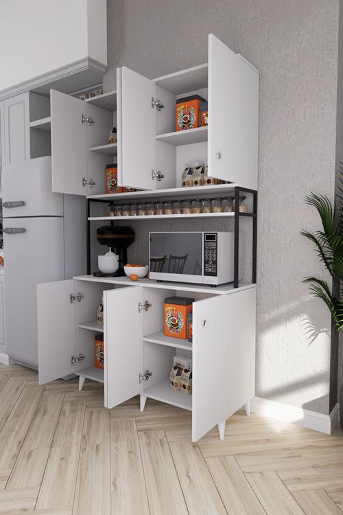 Nexar Kavhe Köşesi 8 Raflı Çok Amaçlı Mutfak Dolabı Beyaz