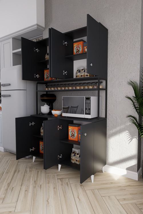 Nexar Kavhe Köşesi 8 Raflı Çok Amaçlı Mutfak Dolabı Antrasit