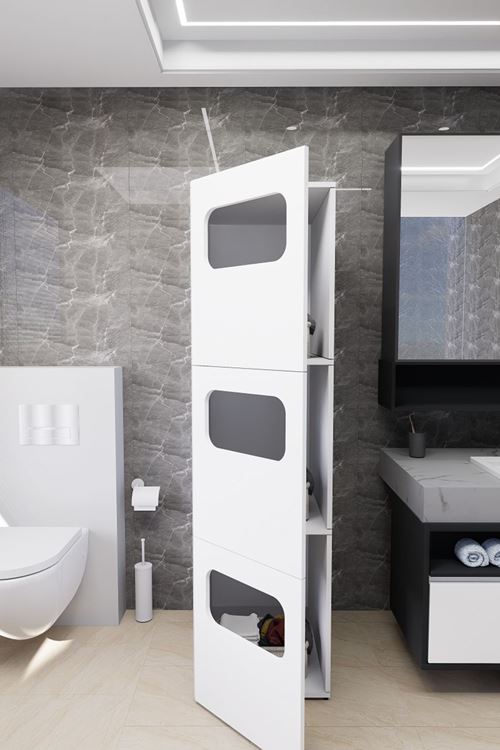 Lavina Banyo Kirli Sepetli Çamaşır Dolabı Beyaz