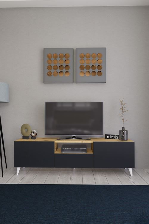 Bravix Modern Tv Ünitesi 3 Bölmeli Tv Sehpası Gövde ÇamKapaklar Antrasit