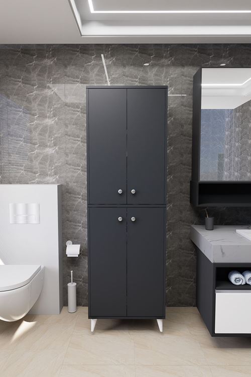 Furex 6 Raflı 4 Kapaklı Çok Amaçlı Banyo Dolabı Antrasit
