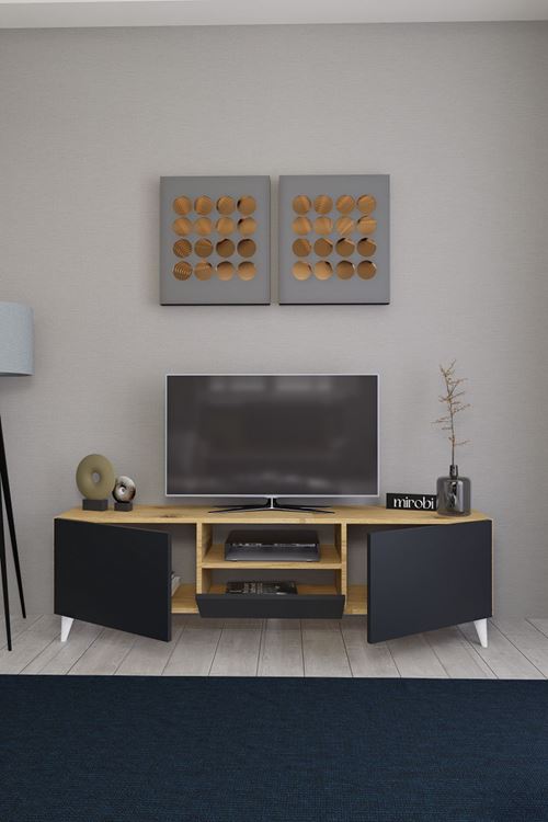 Bravix Modern Tv Ünitesi 3 Bölmeli Tv Sehpası Gövde ÇamKapaklar Antrasit