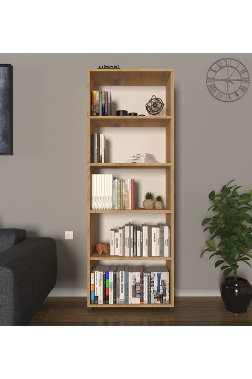 Modern 5 Raflı Kitaplık Dekoratif Kitaplık Çam