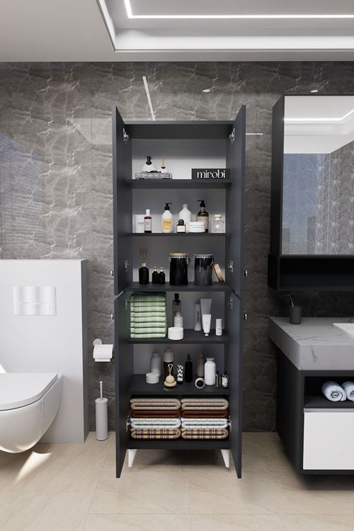 Furex 6 Raflı 4 Kapaklı Çok Amaçlı Banyo Dolabı Antrasit