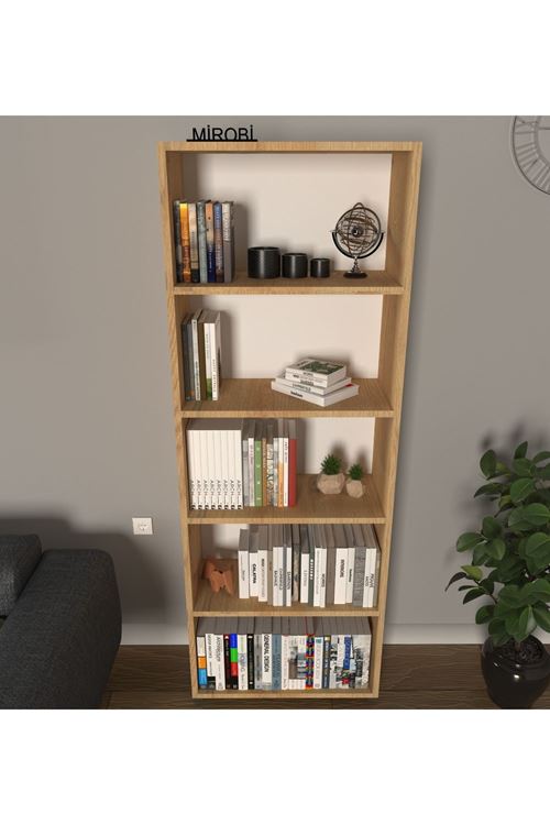 Modern 5 Raflı Kitaplık Dekoratif Kitaplık Çam