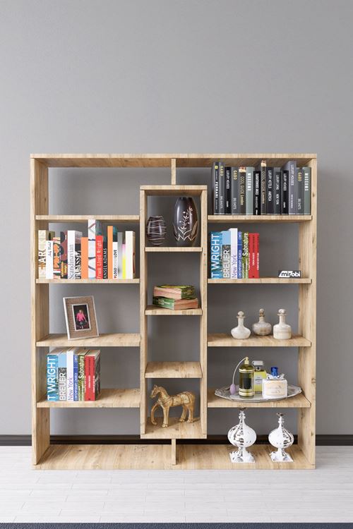 Kiola 14 Bölmeli Dekoratif Açık Tasarım Kitaplık Modern Kitaplık Çam