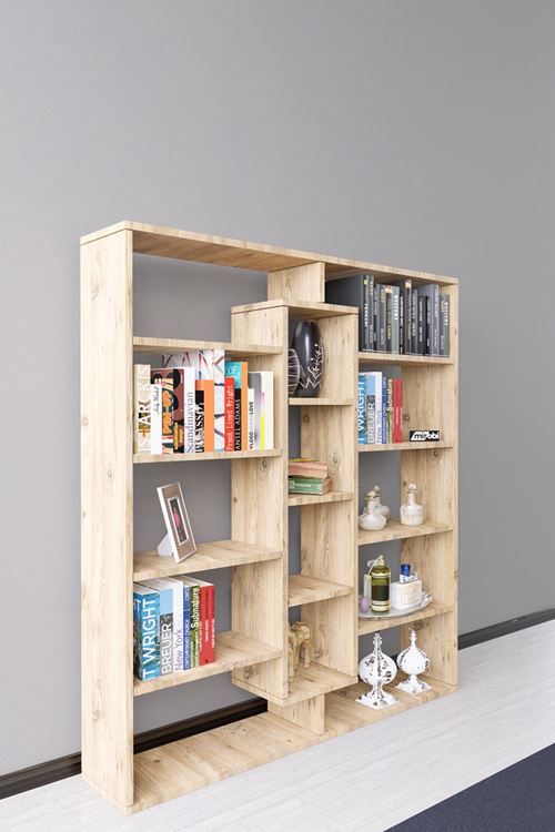 Kiola 14 Bölmeli Dekoratif Açık Tasarım Kitaplık Modern Kitaplık Çam