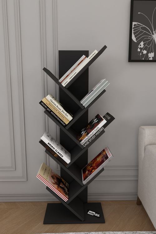 Dria Ağaç Kitaplık Dekoratif Kitaplık Raf Düzenleyici Kitap Rafı Antrasit